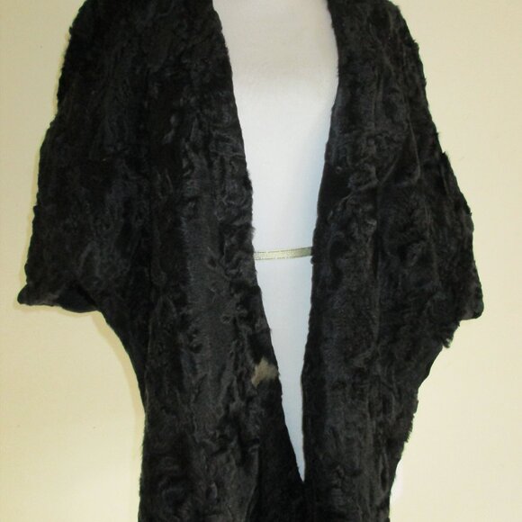 Vintage 1940's Black Broadtail-Persian Lamb Fur Stole Cape - Picture 2 of 15